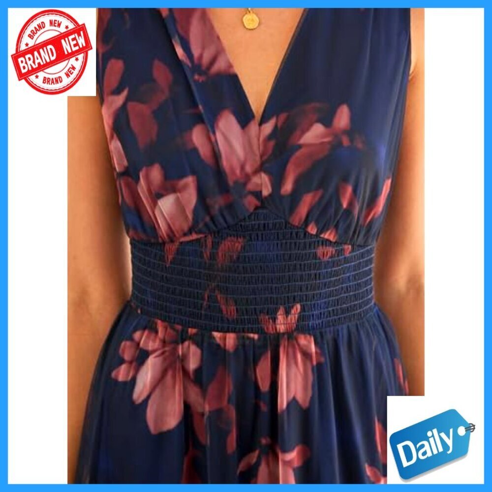 Summer Maxi Dress V-Neck Sleeveless A-Line Tulle Wedding Guest Casual - Picture 4 of 7